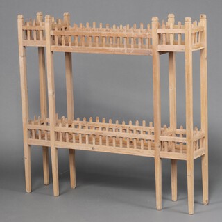 A 19th Century continental rectangular pine 2 tier plant jardiniere (missing liner). 124cm h x 128cm w x 26cm d
