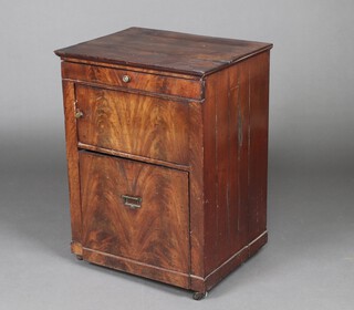 A 19th Century continental rectangular mahogany commode with drawer above cupboard, enclosed by a panelled door, the base fitted a commode drawer 80cm h x 60cm w x 48cm d 
