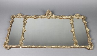 A 19th Century style triple plate over mantel mirror contained in a gilt plaster frame 66cm h x 113cm w 