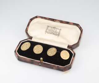 A pair of 18ct gold oval cufflinks, monogrammed, 14g, in original Jay's of Brighton box  