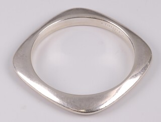 A Tiffany 925 silver bangle of square outline, 55g, boxed 