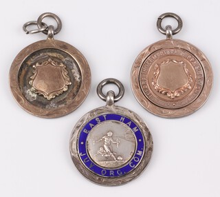 A silver and enamelled watch chain medallion together with 2 others, 27 g