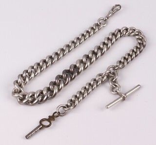 A silver curb link single Albert watch chain 37cm, 106g 