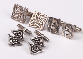 A pair of 925 silver cufflinks of Claddagh form and 2 pairs of 925 cufflinks in the form of Celtic knots 