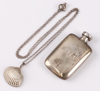 Tiffany & Co, a Sterling silver scent bottle monogrammed KMC 15, together with a marked 925 scallop shaped pendant set a pearl hung on a fine chain 