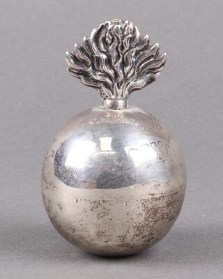 An Edwardian silver HAC or Grenadier Guards table lighter in the form of a grenade 9cm, by Walker & Hall, marks rubbed 