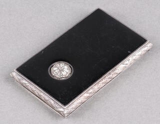An Art Deco Continental rectangular silver and enamelled rectangular cigarette box with hinged lid, set brilliants, marked 935, 118g gross 