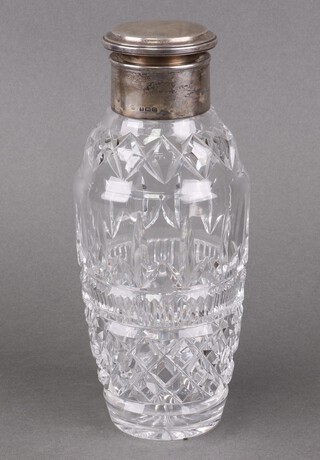 An Art Deco cut glass and silver mounted cocktail shaker, marked Edur, Birmingham 1928 by Adie Brothers, 22cm high 