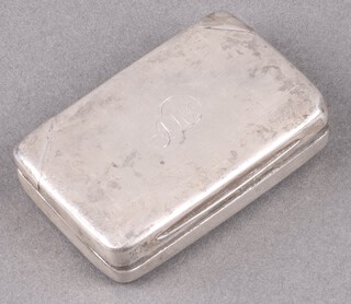 A Georgian rectangular silver snuff box with hinged monogrammed lid, Birmingham 1807 by John Shaw, 38g