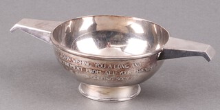 A Scots silver twin handled quaich, engraved, Edinburgh 1972, 138g  