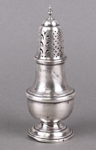 A Georgian style silver sugar caster of baluster form, Birmingham 1937, 87g 