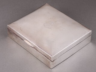 A rectangular silver cigar box, lid engraved the badge of the Royal Artillery, marks rubbed, 4cm h x 17cm w x 14cm d