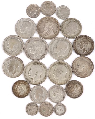 A George VI 1935 silver half crown and a collection of silver coins, 17g 