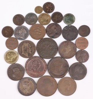 A 1768 Netherlands 1 Duit (rubbed) and a collection of Georgian and later copper coinage 