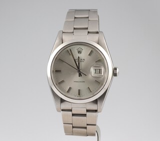 A Rolex Oysterdate Precision manual wind wristwatch with silvered dial, ref 6694, serial no. 5324689 contained in a steel case with integral steel bracelet, the case no. 557 the strap no. 78350 19  