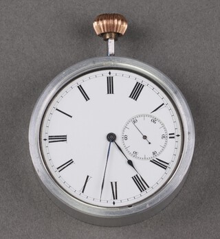 Of Horsham interest, D Philips, Horsham, a keyless open faced pocket watch, with enamelled dial, Roman numerals and subsidiary second hand, contained in a later polished steel case 