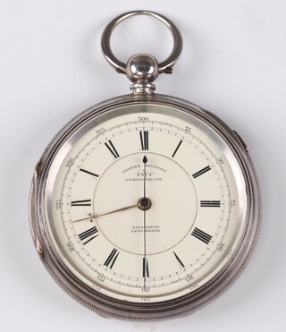 Wainhouse Lees-Brook, a centre seconds chronograph, the enamelled dial with Roman numerals, marked  centre second chronograph (over) 7-8314, the movement signed Wainhouse Lees-Brook and no. 78314, contained in a silver case, Chester 1856, with key 