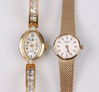 A lady's Rotary quartz wristwatch in a gilt metal case with integral bracelet, together with a cocktail wristwatch in a gilt metal case 