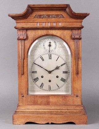 Gustav Becker, an Edwardian striking on 5 gongs bracket clock with 18cm arched dial, chime/silent indicator, Roman numerals, the back plate signed Gustav Becker, complete with pendulum and key 47cm h x 29cm w x 17cm d 