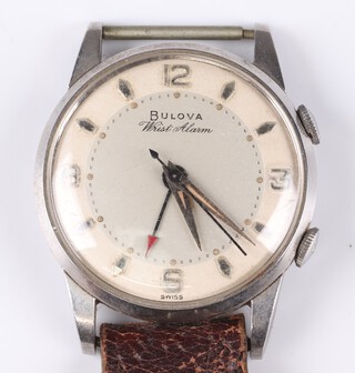 Bulova Wrist Alarm, a gentleman's alarm wristwatch, the white dial with Arabic numerals, movement marked Bulova Watch Company 11 AECE, contained in a chrome case no.710694 