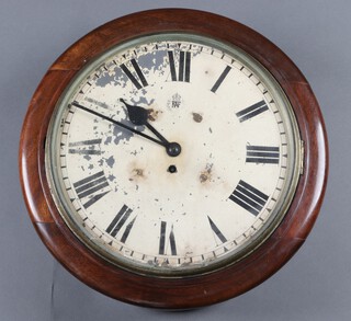 F W Elliott, a chain driven fusee RAF wall timepiece with 37cm dial, painted Roman numerals and with RAF crest to the centre, the 12cm back plate no.14716 Made by F W Elliott Ltd. 1941, complete with pendulum and key (top of pendulum is broken) 
