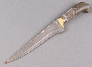 A 19th Century Afghan "Khyber knife" with 17cm steel blade and carved horn grip (no scabbard) 