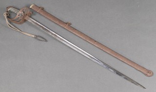A Victorian Light Infantry officer's sword with etched blade (no retailer or number) complete with scabbard and dress knot 