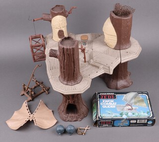 Star Wars by Palitoy, an Ewok Village play set together with an incomplete Ewok catapult and a Ewok combat glider with original box 