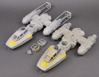 Star Wars by Palitoy, a pair of vintage Y-Wing Fighters, both incomplete (1 missing exhaust rails, no bombs present) 