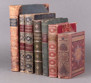 A collection of Victorian volumes to include Bunyan John, "Pilgrims Progress" 1844 in 2 volumes, "Commentaries of Cesar" by Sallist 1833, "Shakespeare Illustrated" 1869, "The Life of Benvenuto Cellini" 1896, "Shakespeare's Works" 1895 and "Carpentry and Joinery, a Complete System of Lines" undated 