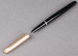 A Parker 51 fountain pen in a black case and rolled gold lid 