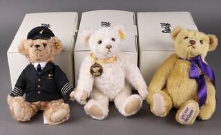 Three Steiff Bears for Danbury Mint - Concorde Pilot Bear, Millennium Bear and Ltd edition Long to Reign Over Us Bear