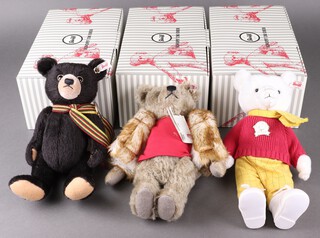 Three Steiff Bears, Del Bear 690921, Marmite Bear 691003 and Rupert Bear 690877