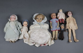 An Armand Marseille porcelain headed doll with blue eyes, A Nora Wellings sailor doll, a 1930's Maud Tousey Fangel style doll