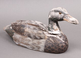 A 19th Century painted wooden decoy mallard duck 20cm x 40cm 