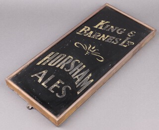 Of Horsham interest, an etched glass sign "King and Barnes Ltd, Horsham Ales" contained in a metal frame 51cm x 23cm 