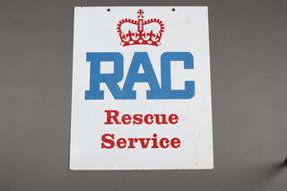 An enamelled double sided RAC Rescue Service sign 63cm x 52cm 