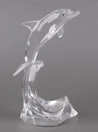 A Swarovski Crystal 2004 figure of a dolphin rising from a wave - Maxi 20cm h, boxed  