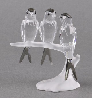 A Swarovski Crystal 2010 figure group of Swallows on a branch 9cm, boxed 