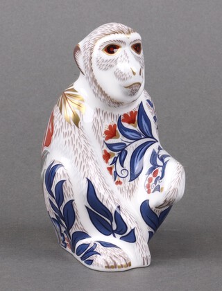 A Royal Crown Derby Macaque, The Barbary Ape paperweight, base marked MMXI with gold stopper 11cm 
