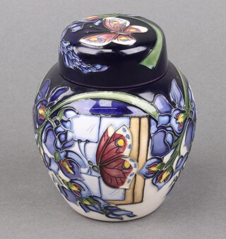 A Kerry Goodwin for Moorcroft Wisteria Flutter pattern ginger jar and cover base and and lid signed K Goodwin, dated 11.8.10, 10cm 