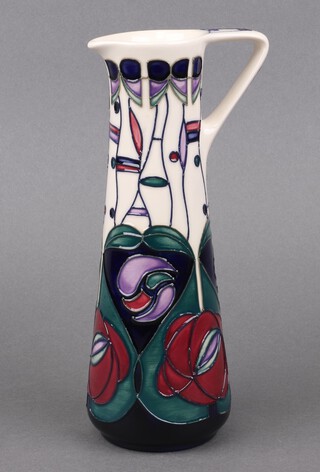 Rachel Bishop for Moorcroft, A Tribute to Charles Rennie Mackintosh ewer, 24cm, the base impressed SP and dated '95 