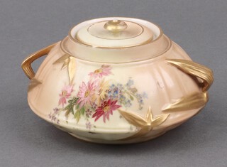 A Worcester blush ivory jar and cover with floral and gilt decoration, the base with purple Worcester mark, 12 dots and 1326, 7cm 