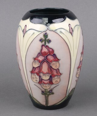 Rachel Bishop for Moorcroft a fox glove pattern vase, base signed R J B 6394, 18cm 