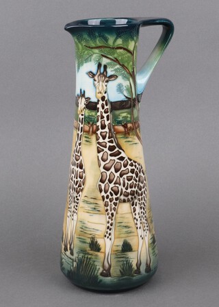 Sian Leeper for Moorcroft, a Shimba Hills pattern limited edition jug of waisted form decorated giraffes 31cm, no. 241/300, boxed 