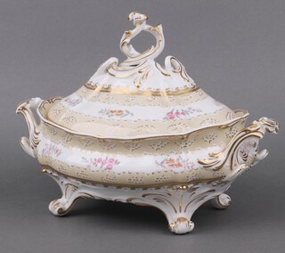 A Davenport twin handled soup tureen and cover with floral decoration 23cm x 33cm 