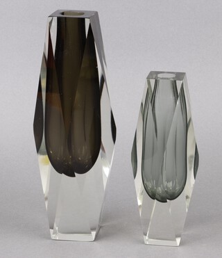 A Murano Sommerso grey faceted glass vase 27cm and 1 other 20cm 
 
