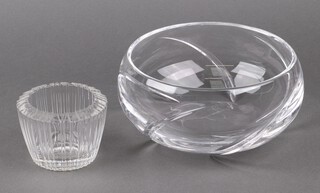 A Tiffany & Co Atlas Crystal Votive candle holder 8cm together with a Tiffany & Co circular bowl 21cm 