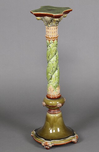 A 19th Century Continental Majolica style jardiniere stand in the form of a column 91cm, the base impressed 5047 