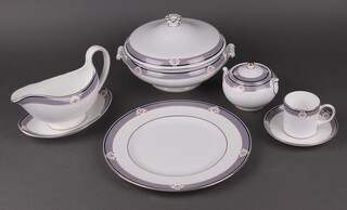 A 50 piece Wedgwood Waverley pattern dinner/coffee service comprising 2 circular tureens and covers, oval meat plate, 2 oval dishes, pair of sauce boats and stands, 8 dinner plates, 9 tea plates, 8 bowls, cream jug, sugar bowl, 8 coffee cups (1 rings flat), 8 saucers 